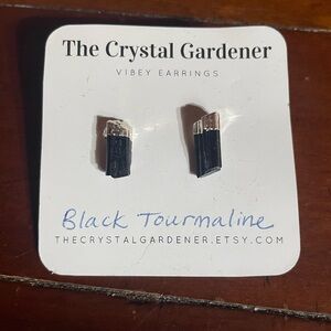 Black Tourmaline Silver over Copper Electroform Earrings, New